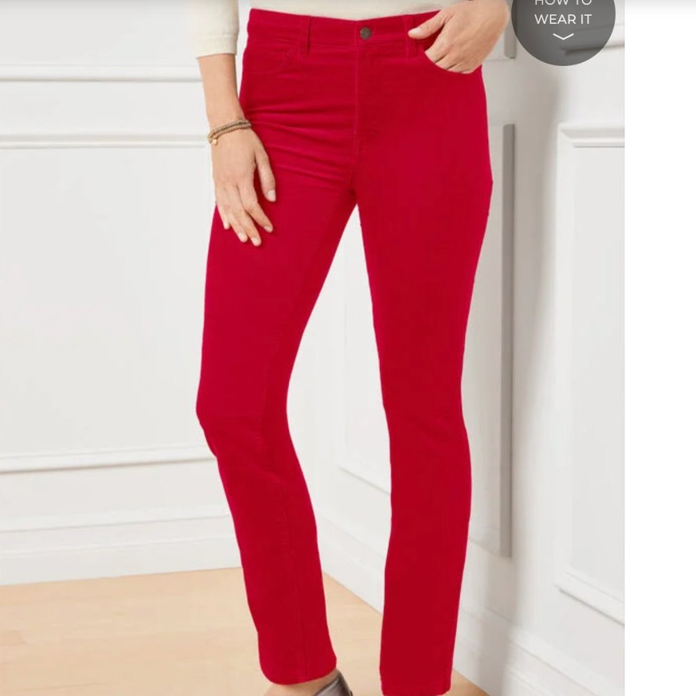 Talbots Flawless High-Waist Straight-Leg red velveteen pants, size 6 NWT